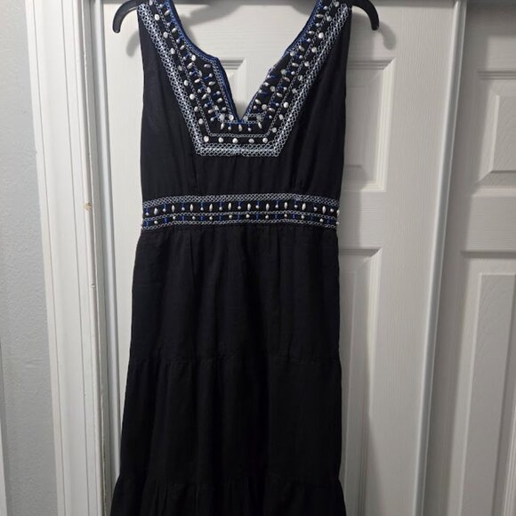 Boho black sleeveless sundress with embroidered yoke and waist. NWOT - Picture 1 of 6